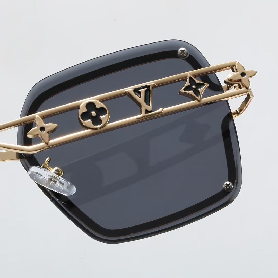 Metal Oversized Frame Sunglasses with Monogram Temples