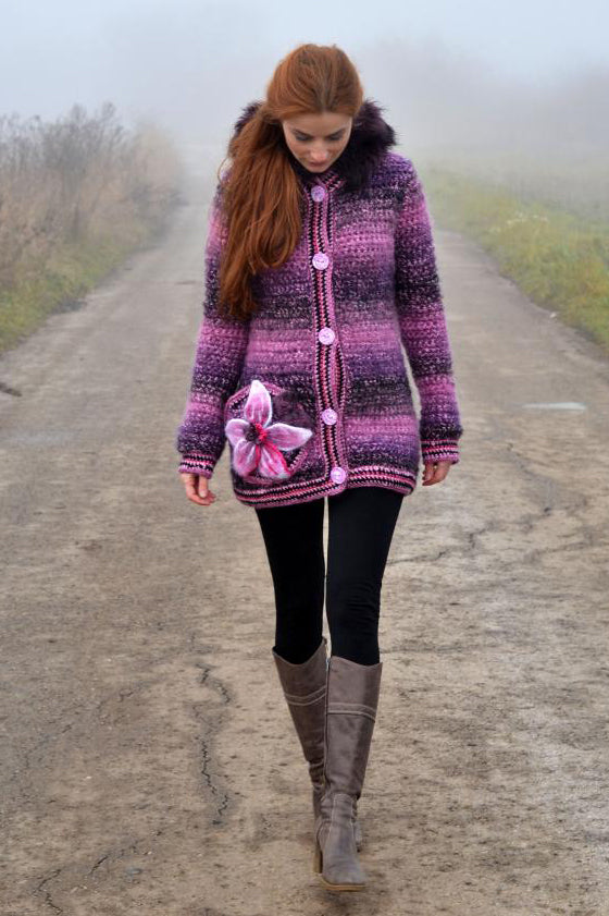 Women Long Sleeve Plus Size Hoodie Outwear - Purple