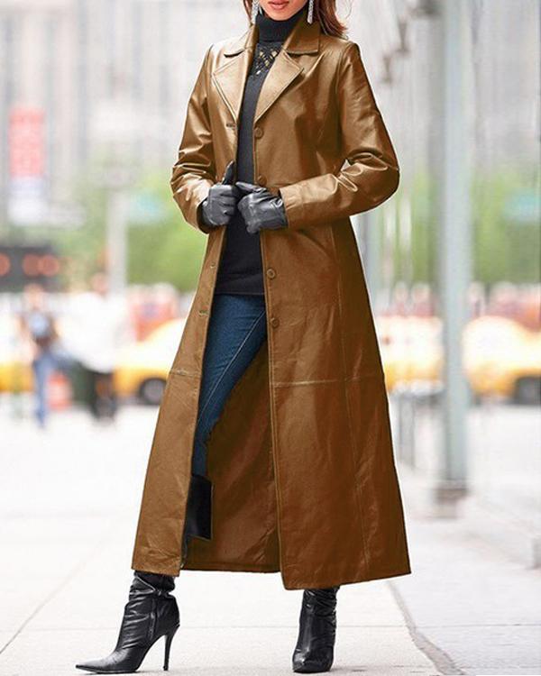 Womens Winter PU Leather Slim Fit Overcoat