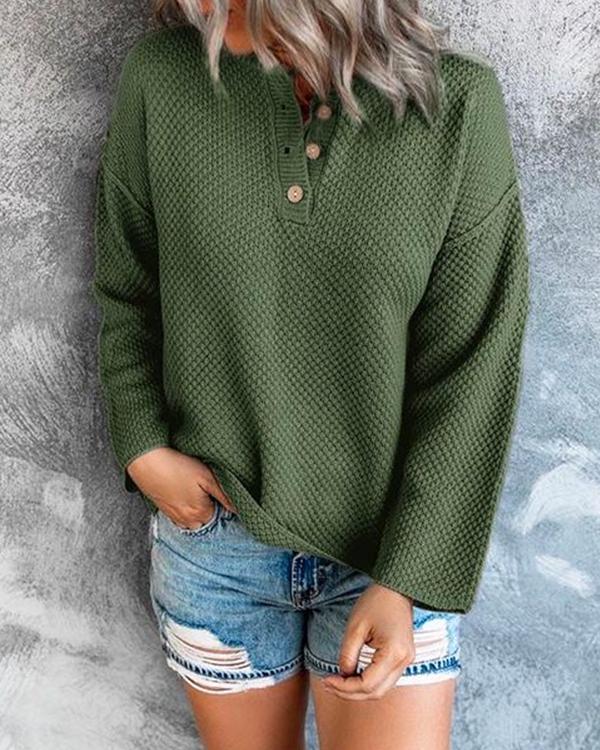 Comfy Cozy Sweater Drop Shoulder Button Up Knitting Top