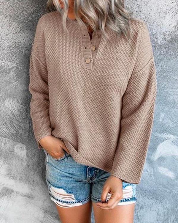 Comfy Cozy Sweater Drop Shoulder Button Up Knitting Top