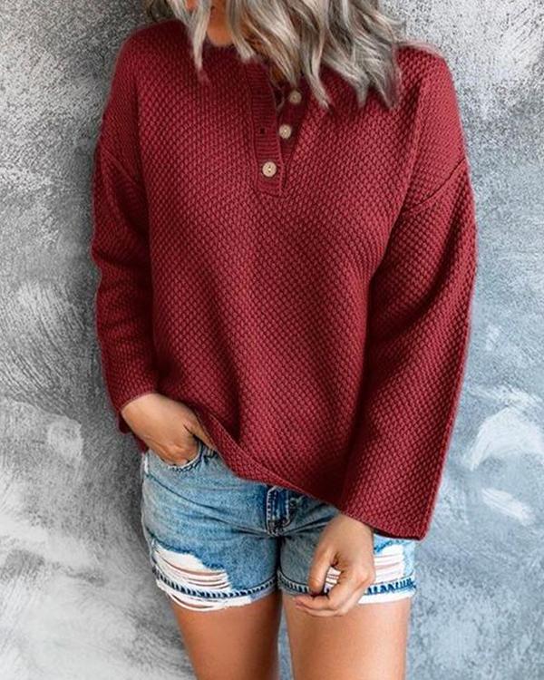 Comfy Cozy Sweater Drop Shoulder Button Up Knitting Top