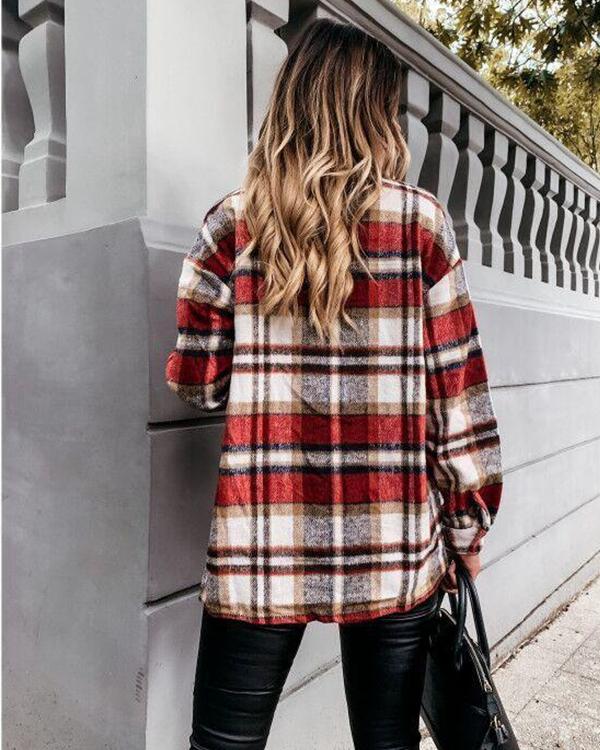 Loose casual retro plaid long-sleeved shirt jacket