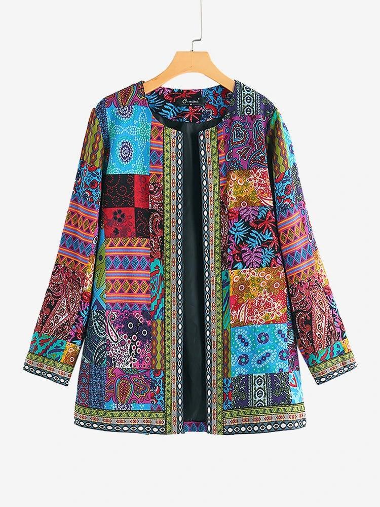 Vintage Ethnic Style Floral Print Plus Size Cotton Jackets