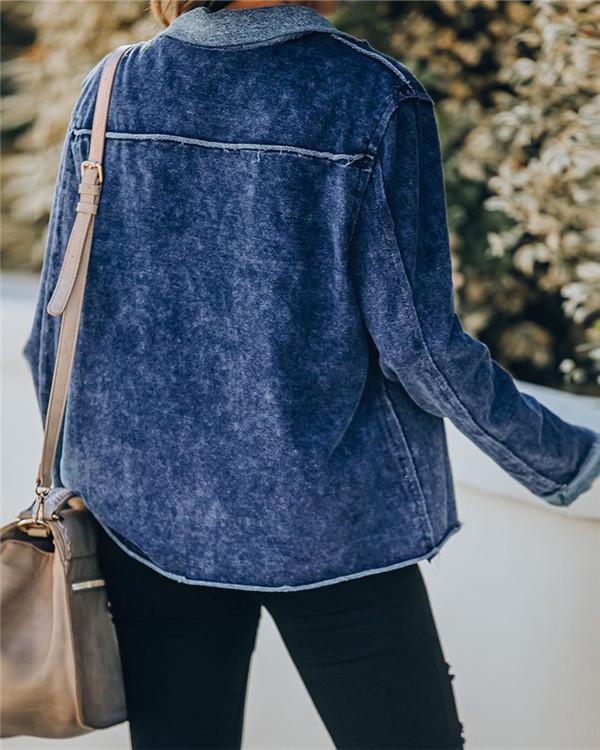 Washed Denim Wide Collar Pocket Jacket