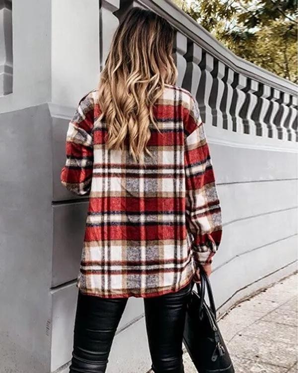Loose casual retro plaid long-sleeved shirt jacket