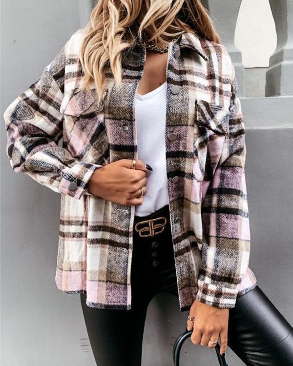 Loose casual retro plaid long-sleeved shirt jacket