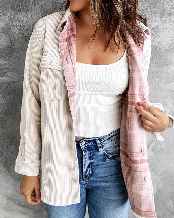 Women Fashion Cardigan Double-sided Corduroy Jacket