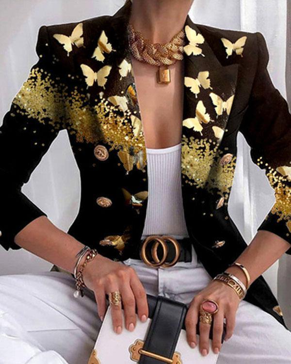 Fashion Butterfly Print Lapel Suit Classy Blazer