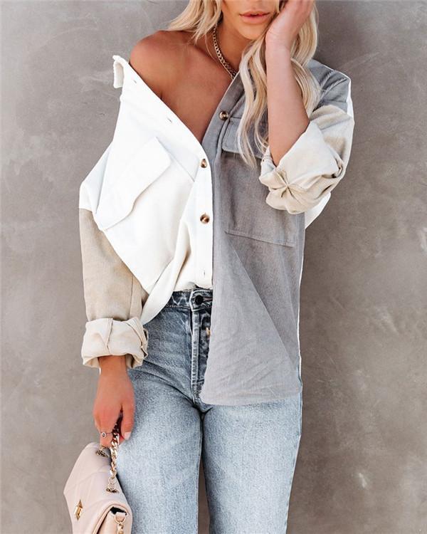Cardigan contrast color lapel loose blouse