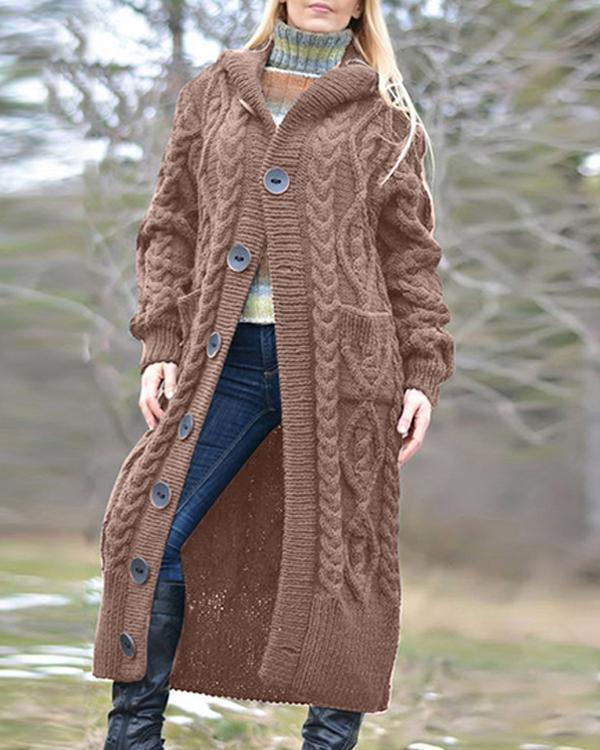 Women Hooded Long Cardigan Coat Winter Fashion Knitwear