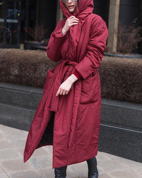 Long Cotton Jacket With Hooded Belt