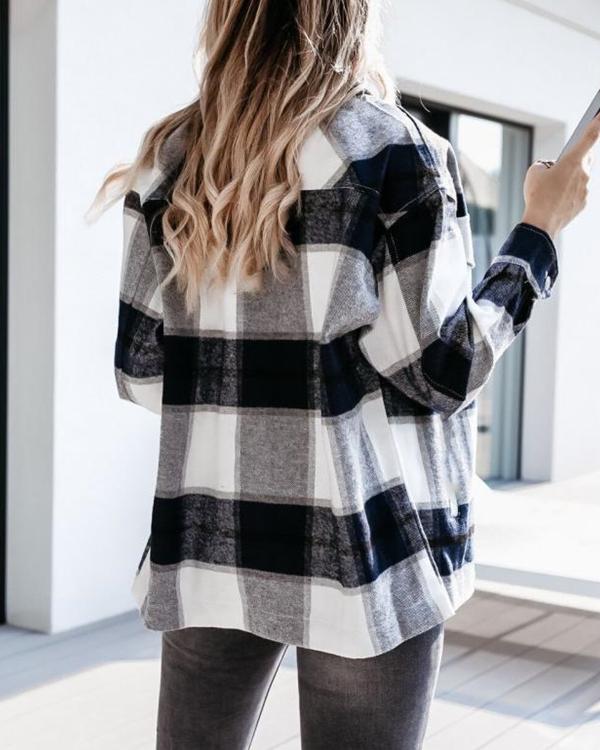 Women's Long Sleeve Plaid Shirt Outerwear