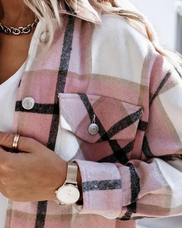 Women's Long Sleeve Plaid Shirt Outerwear