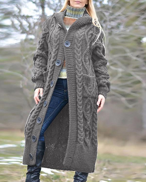 Women Hooded Long Cardigan Coat Winter Fashion Knitwear