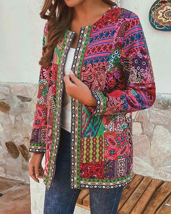 Vintage Ethnic Style Floral Print Plus Size Cotton Jackets