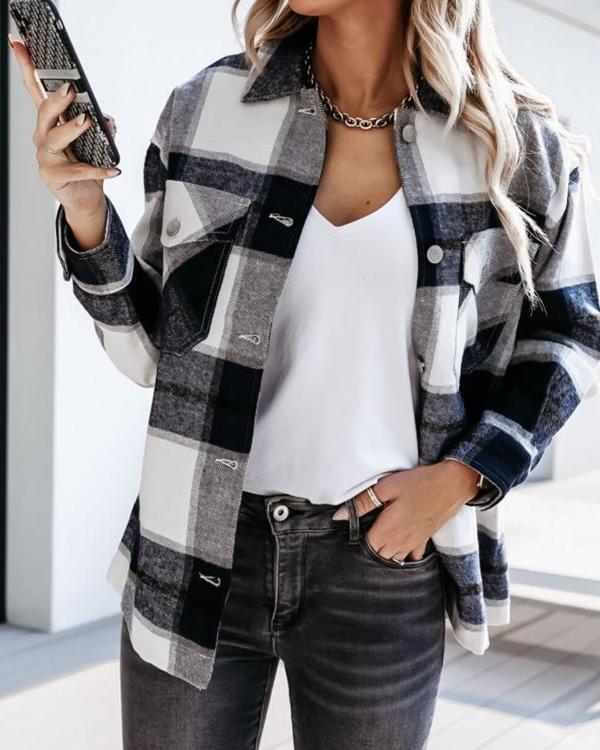 Women's Long Sleeve Plaid Shirt Outerwear