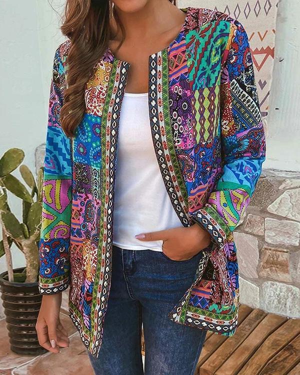 Vintage Ethnic Style Floral Print Plus Size Cotton Jackets