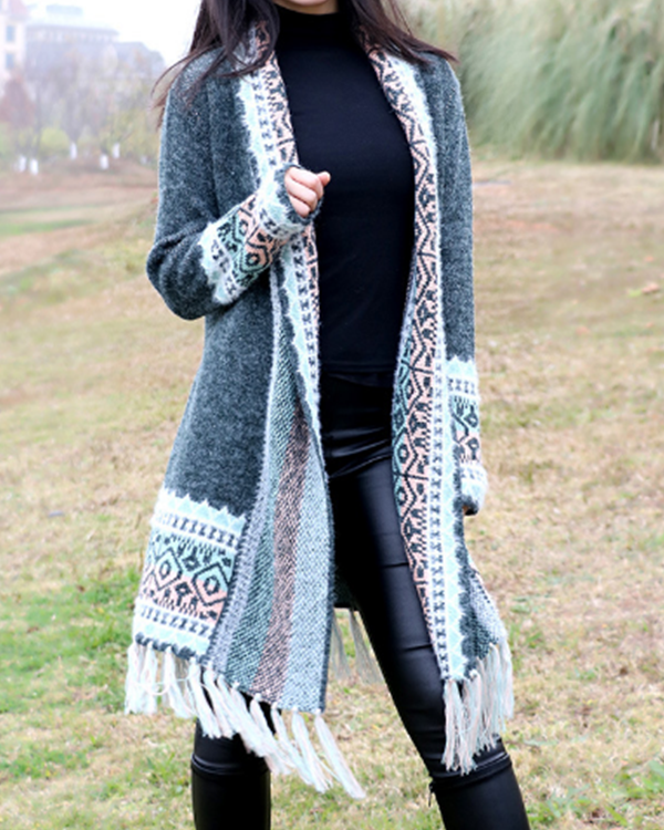 Casual Tassel Midi Bohemian Knitted Cardigan