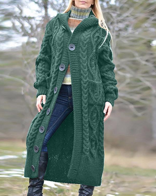 Women Hooded Long Cardigan Coat Winter Fashion Knitwear