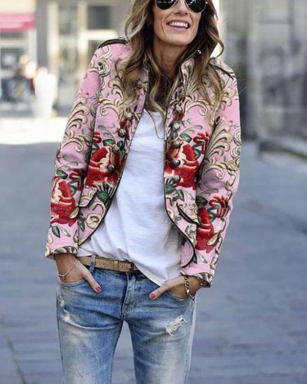 Winter Fashion Vintage Print Buttons Outerwear