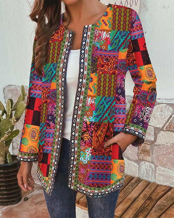 Vintage Ethnic Style Floral Print Plus Size Cotton Jackets