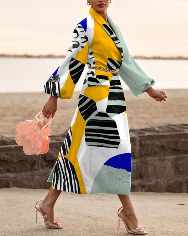 Women's Wool Blends Elegant Fashion printed Collar Coat