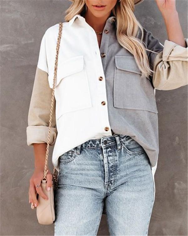 Cardigan contrast color lapel loose blouse