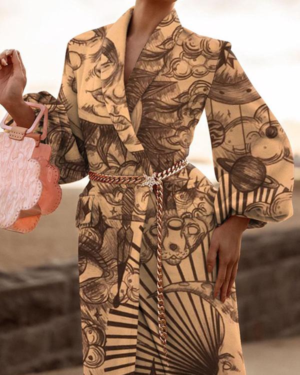 Women's Wool Blends Elegant Fashion printed Collar Coat