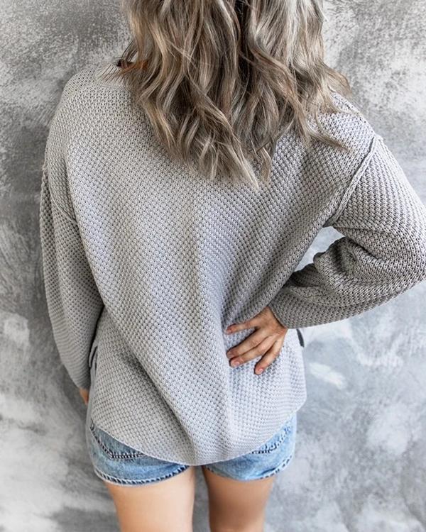 Comfy Cozy Sweater Drop Shoulder Button Up Knitting Top