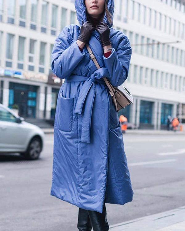 Long Cotton Jacket With Hooded Belt