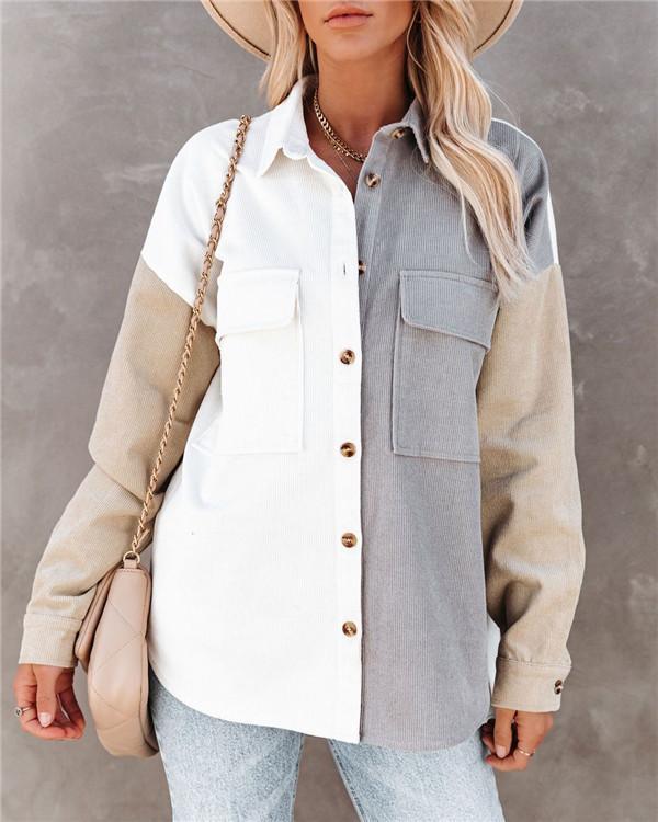 Cardigan contrast color lapel loose blouse