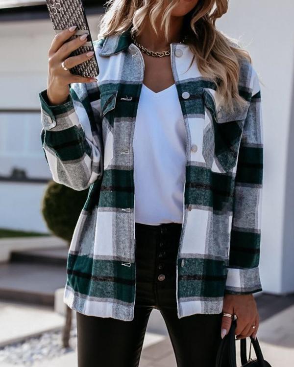 Women's Long Sleeve Plaid Shirt Outerwear