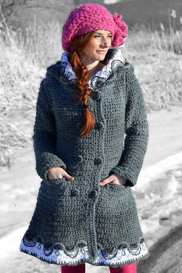 Women Casual Plus Size Long Sleeve Silver Rose Sweater With Hat