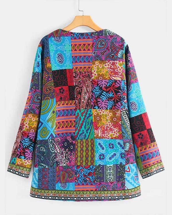 Vintage Ethnic Style Floral Print Plus Size Cotton Jackets