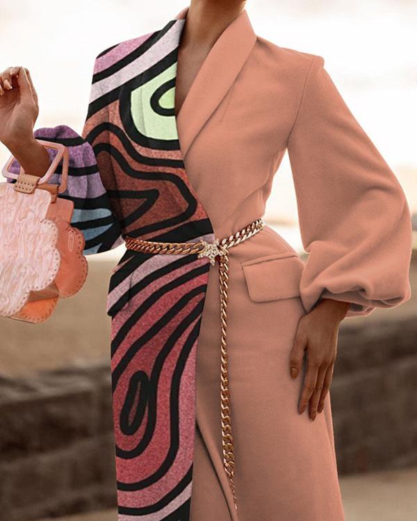 Women's Wool Blends Elegant Fashion printed Collar Coat