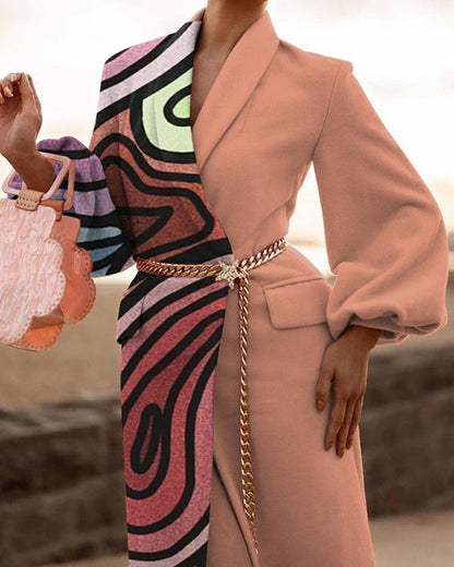 Women's Wool Blends Elegant Fashion printed Collar Coat