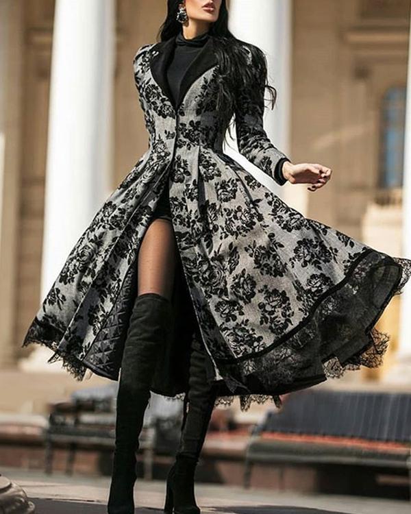 Casual V-neck Printed Women's Coat