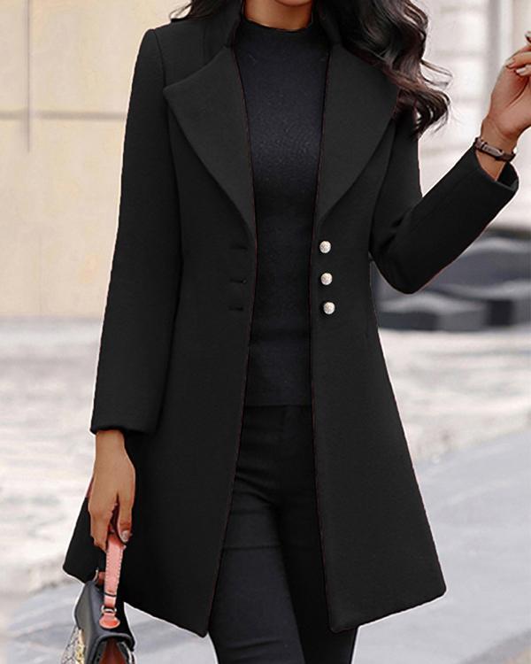 Pure Color Woolen Single-breasted Slim-fit Lapel Coat