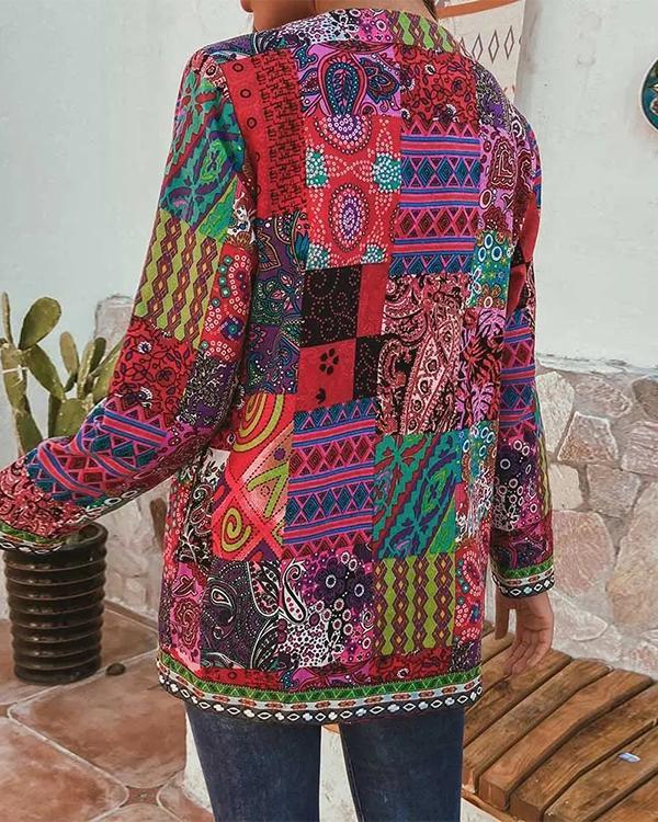 Vintage Ethnic Style Floral Print Plus Size Cotton Jackets