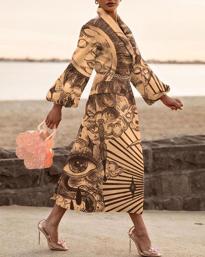 Women's Wool Blends Elegant Fashion printed Collar Coat