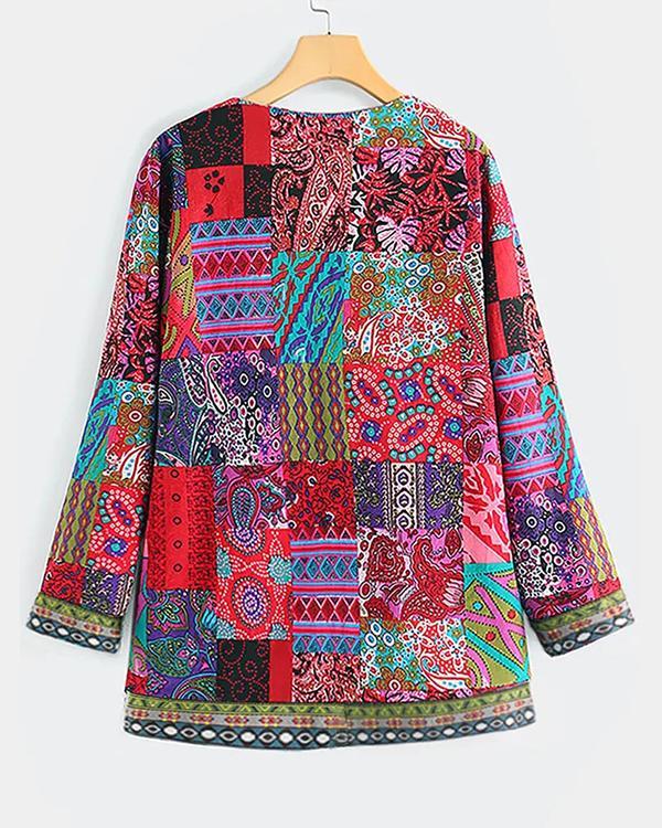 Vintage Ethnic Style Floral Print Plus Size Cotton Jackets