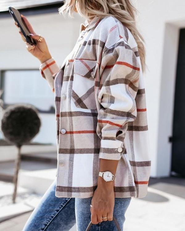 Women's Long Sleeve Plaid Shirt Outerwear