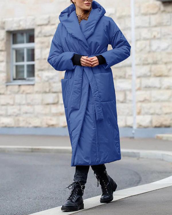 Long Cotton Jacket With Hooded Belt