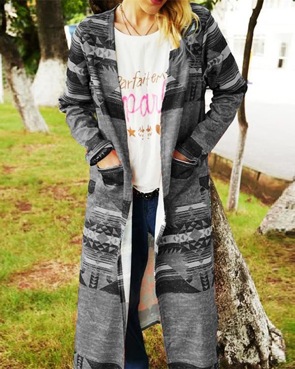 Vintage Geometric Colorful Long Autumn Fashion Coat