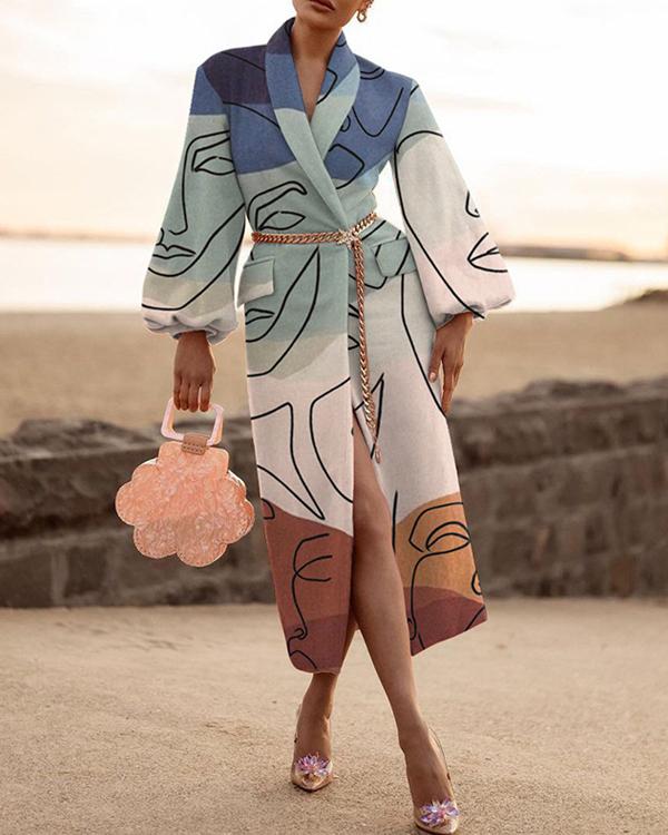 Women's Wool Blends Elegant Fashion printed Collar Coat