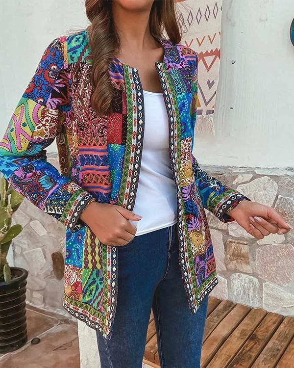 Vintage Ethnic Style Floral Print Plus Size Cotton Jackets