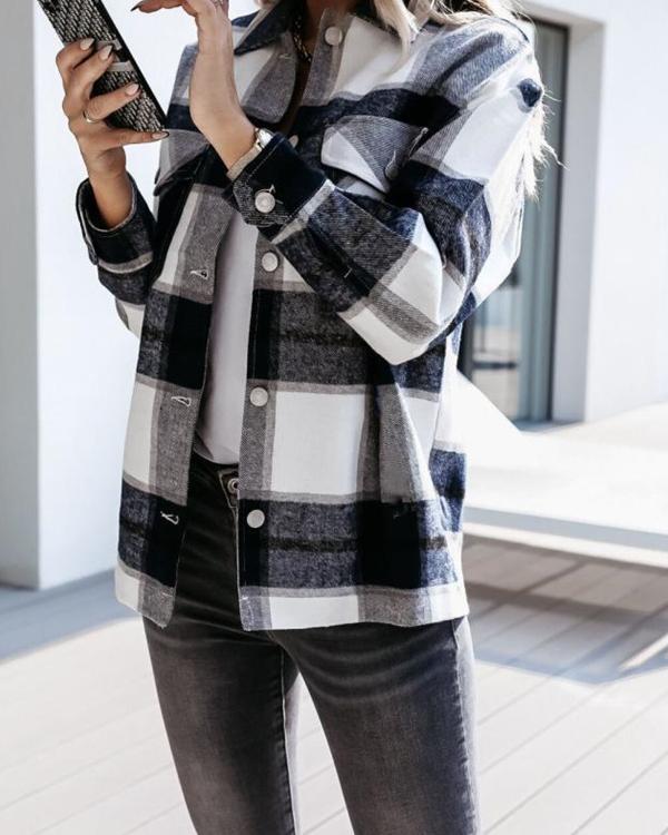 Women's Long Sleeve Plaid Shirt Outerwear