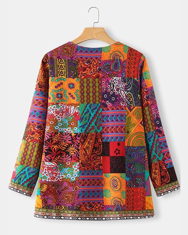 Vintage Ethnic Style Floral Print Plus Size Cotton Jackets
