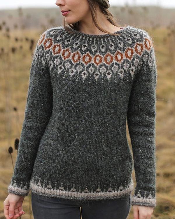 Patterned Long Sleeve Slim Sweaters